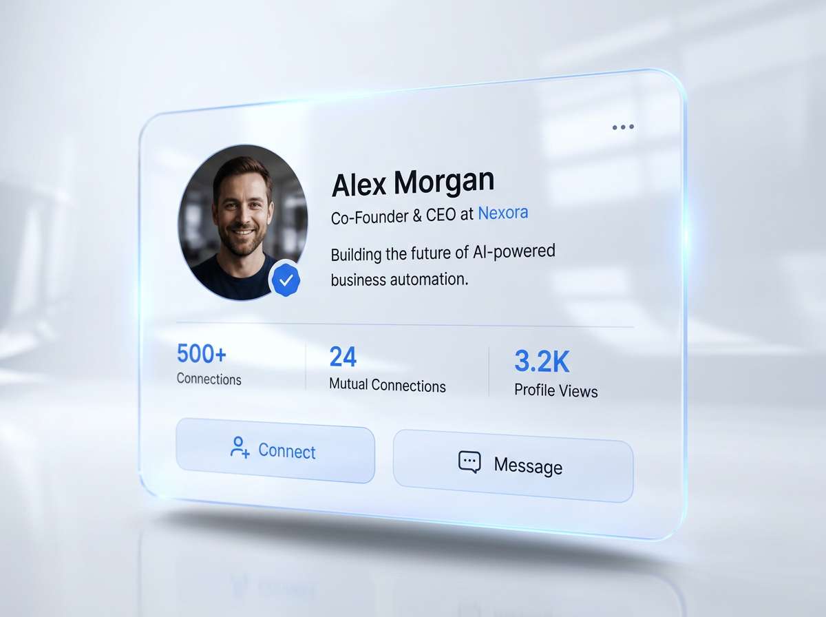 Verified PierosConnect member profile showing professional and company information
